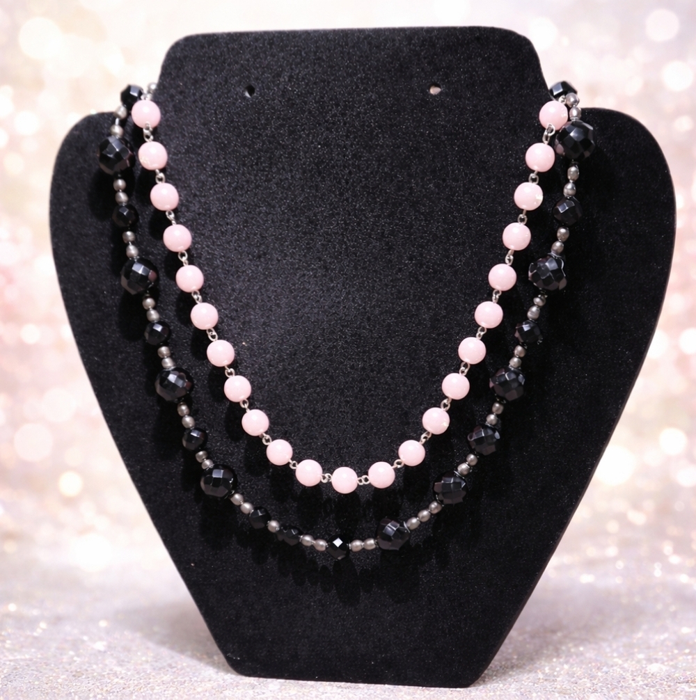 Elegant Pink and Black  Onyx Beaded Necklace- 2 Separate Necklaces